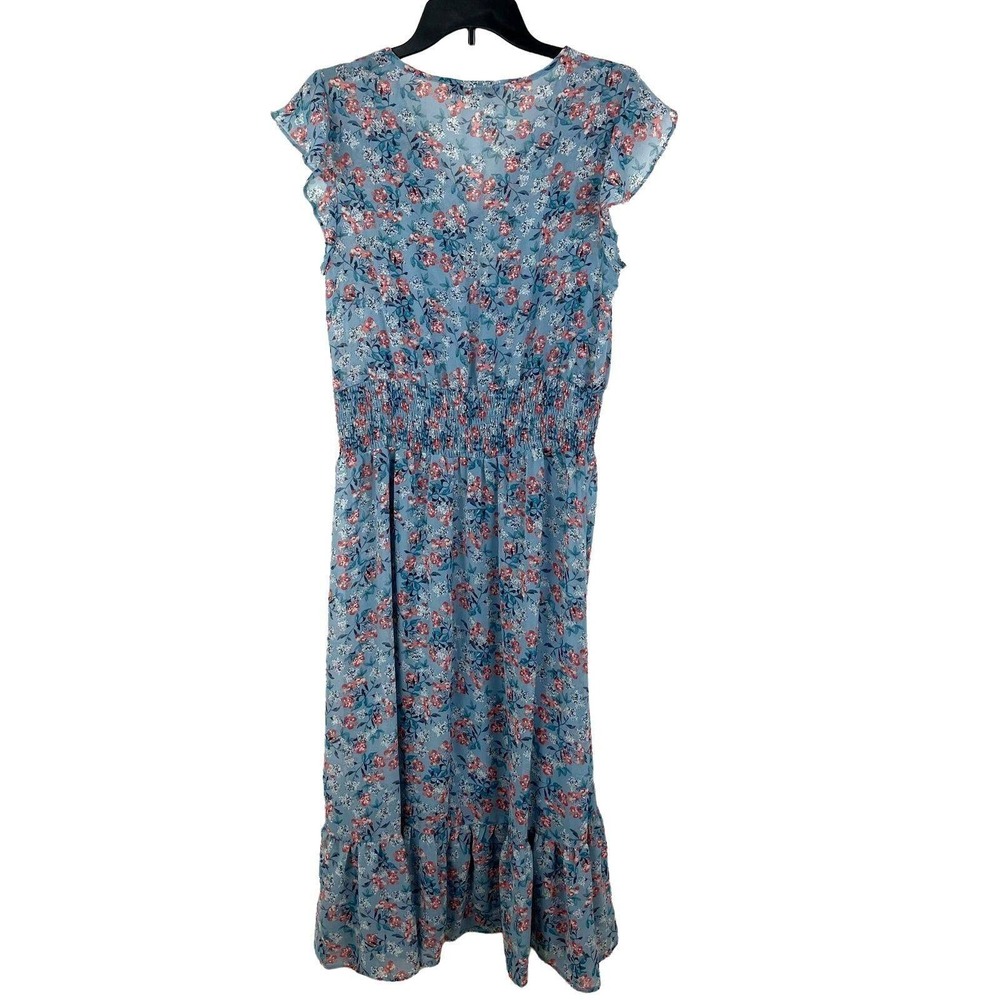 Gypsies & Moondust Women Blue Floral Maxi Smocked Waist Dress Size L